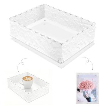 Imagem de Bandeja organizadora de acrílico recortada de 19,8 cm x 15,91 cm, bandeja decorativa multifuncional para material de escritório, casa, cozinha, banheiro, mesa e penteadeira, organizador de bancada