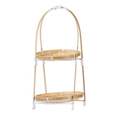 Imagem de Generic Bandeja expositora de alimentos em bambu trançado, versátil, ideal para guardar presentes e servir comidas em festas, 2 Camadas