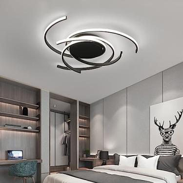 Imagem de Luminária de teto LED com design criativo em espiral em formato de flor, ideal para sala de estar, quarto, escritório ou quarto infantil. Possui controle remoto, ajuste de cor e brilho (pret
