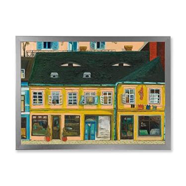 Imagem de DesignQ Arte de parede emoldurada com fachada amarela de casas na rua em Paris, país francês