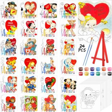 Imagem de Blosssound Pacote com 24 kits de pintura em tela pré-desenhada para pintura de animais vintage para pintar em tela pré-impressa a granel com cavalete para adultos, festa de bebida, estudante