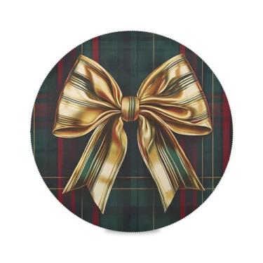 Imagem de STAYTOP Jogo americano clássico de Natal com laço dourado 1 peça, tapetes de mesa antiderrapantes fáceis de limpar para casa, cozinha, churrasco, festa, decoração de mesa