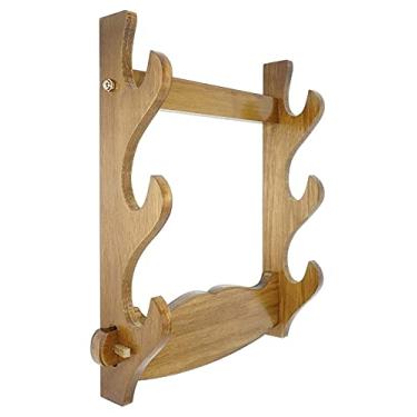 Imagem de U5GAAALPPQ9 Acessórios de mesa Suporte de parede de madeira real Katana Suporte de suporte de espada Samurai Suporte de suporte de espada (3 andares) Suporte de espada