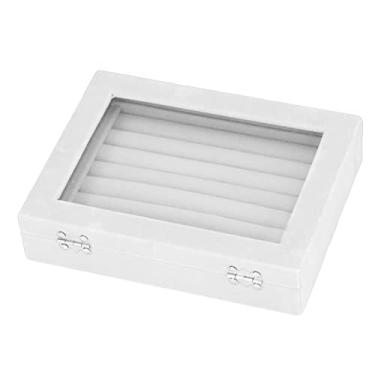 Imagem de KIMISS Caixa de Joias Com 7 Compartimentos - Estojo de Armazenamento de Porta-joias de Veludo para Exibição de Brincos e Pulseiras (Branco)