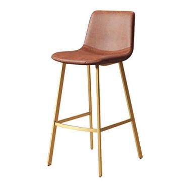 Imagem de Banquetas de bar de 75 cm H com banco traseiro de altura de balcão assento estofado de couro sintético moderno apoio para os pés para cadeira de bar de cozinha com perna de metal dourado para pub café
