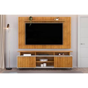 Imagem de Home p/ TV até 65 Pol Lume/Olimpic Ripado c/ Prateleira e Nichos 180x168cm Cedro/Bali - DJ Móveis