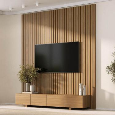 Imagem de Rack Liso com Painel Ripado para Tv até 75 Polegadas 200x230 Aruá Cabecasa MadeiraOriginals Jatoba