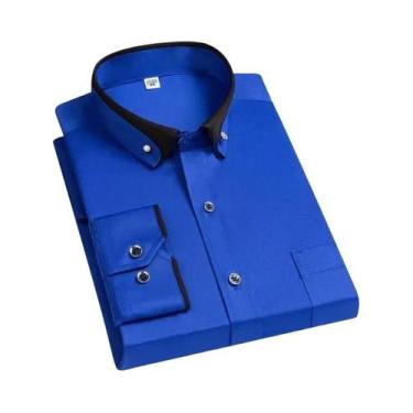 Imagem de Camisa Masculina De Manga Longa Com Gola Contrastante, Elástica, Casua