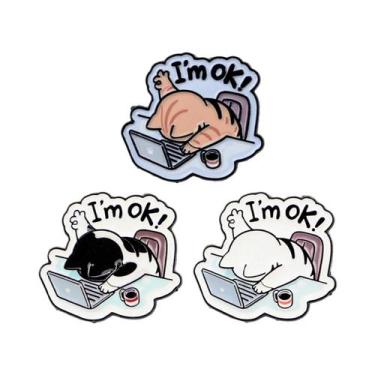 Imagem de OK Computer Working Cats Pins De Esmalte, Broches, Pins De Lapela E Em