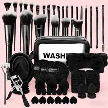 Imagem de DYIMEZI Conjunto de 65 pincéis de maquiagem, kit de maquiagem premium com estojo sintético premium para base, corretivo, sombra, pó, contorno, maquiagem, pincéis, pincéis e ferramentas (preto)