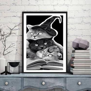 Imagem de Quadro Decorativo Gatinhos Wicca 33X24Cm Madeira Preta