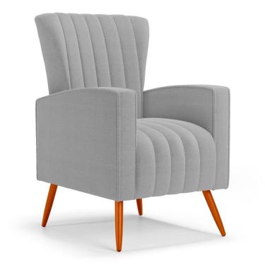 Imagem de Poltrona Decorativa Melody Com Pés Palito Bouclê Cinza Claro - Desk Design