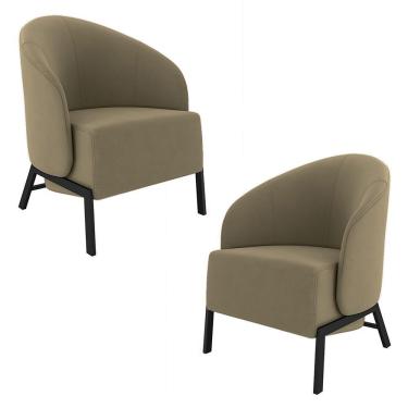 Imagem de Kit 2 Poltronas Decorativa Sala De Estar Kenya Pés Em Ferro Veludo Preto/castor G33 - Gran Belo