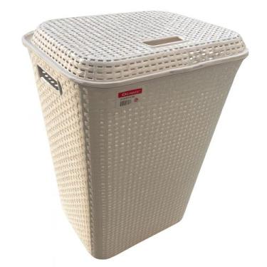 Imagem de Cesto De Roupa Suja Grande 72L Resistente Lavanderia Tampa Organizador