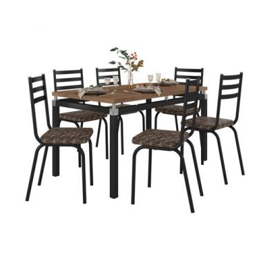 Imagem de Conjunto de Mesa Com 6 Cadeiras Malva Tampo BP 136cm Nature Preto Mosa
