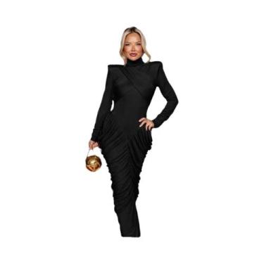 Imagem de Vestido Maxi Feminino De Gola Alta, Costas Descobertas, Manga Longa, E