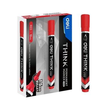 Imagem de Marcador Permanente Deli Ponta Bullet 1,5mm Vermelho - Embalagem com 12 Unidades