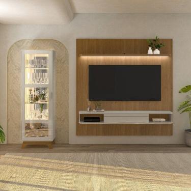 Imagem de Conjunto Sala de Estar Cristaleira Mirage e Painel Belluno Off White /Cinamomo