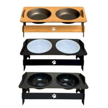 Imagem de Comedouro e Bebedouro Elevado Para Pets Com 2 Tigelas Livre de BPA - L