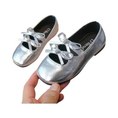 Imagem de Sapatos De Princesa Em Couro Preto Para Meninas Com Laço Duplo E Sola 