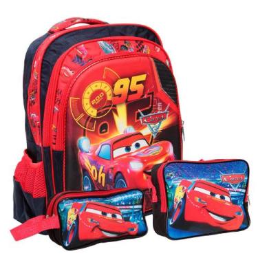Imagem de Kit Mochila Infantil Com Lancheira Térmica Estojo Carros - Plike