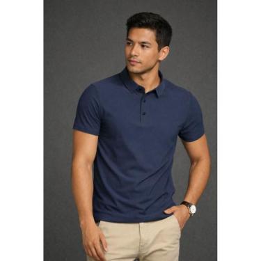 Imagem de Camisa Polo Masculina em Tecido Gelado Elastico - AKMAR, Azul marinho,