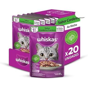 Imagem de Caixa com 20 Sachês Whiskas para gatos adultos sabor cordeiro ao molho