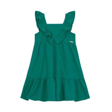 Imagem de Vestido infantil menina em cotton texturizado Brandili, Verde, 6