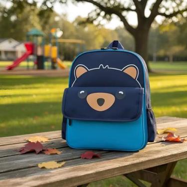 Imagem de Mochila Escolar Infantil Flexível com Estojo Estampa Urso Cor:Azul Mar