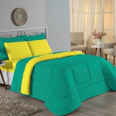 Imagem de Kit Edredom Dupla Face + Jogo De Lençol King Nobre 6 Peças Malha 100% 