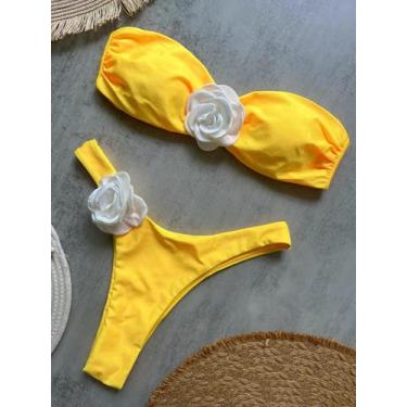 Imagem de Conjunto De Biquíni Feminino Sexy Com Renda E Flores, Estilo Bandeau E