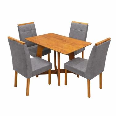 Imagem de Mesa de Jantar Dubai Flex 120x80cm Sem Vidro e 4 Cadeiras Giulia em Veludo Estofadas Cel Móveis Cor Cinamomo Off White com Tecido Cinza