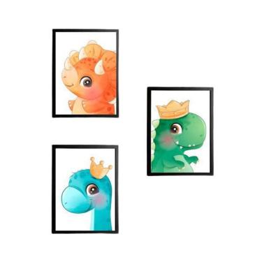 Imagem de Kit 3 Quadros Decorativos Dinossaurinhos Fofos 20X30Cm
