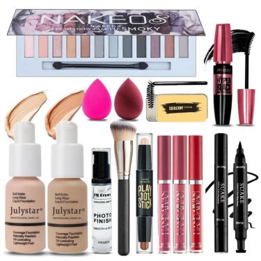 Imagem de Kit de Maquiagem Completo Tudo em Um Geyomi, 12 Cores de Sombra, Base e Primer, Batom Líquido, Eyeliner, Máscara, Contorno