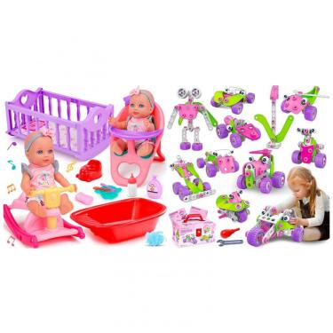 Imagem de Kit STEM de Construção Rosa Tsomtto 14 em 1 com Conjunto de Cuidados de Boneca para Crianças a Partir de 3 Anos