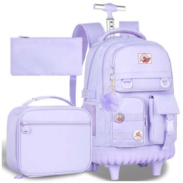 Imagem de Mochila de rodinhas CCJPX 3 em 1 roxa para notebook, com lancheira e estojo