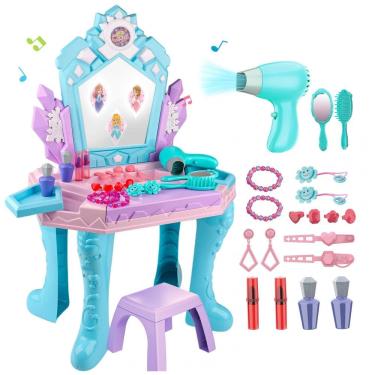 Imagem de Penteadeira Infantil Tsomtto Frozen com Mesa, Cadeira, Espelho com Luzes e Música para Crianças a Partir de 3 Anos