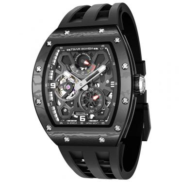 Imagem de TSAR BOMBA Relógio Masculino Automático Luxo com Bisel em Fibra de Carbono e Cerâmica, Vidro de Safira e 50M à Prova d`Água