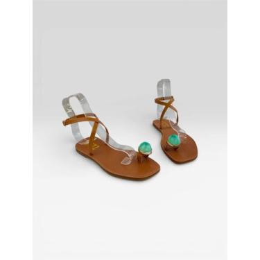 Imagem de Sandália Feminina Com Amarração Confortável Carvalho/Turquesa - LITTZ,