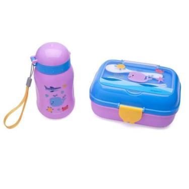 Imagem de Kit Lanche Fundo do Mar com Garrafa Plástica 500Ml + Marmita 700Ml Leo
