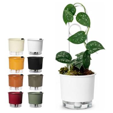 Imagem de Vaso Autoirrigável Terrazzo 02 Reservatório Horta Flor Raiz, Branco