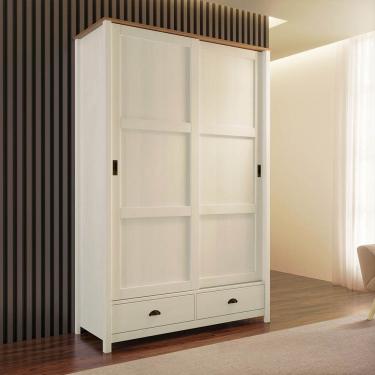 Imagem de Guarda-Roupa Topázio 2 Portas de Correr Madeira Pinus Branco/Freijó - Finestra