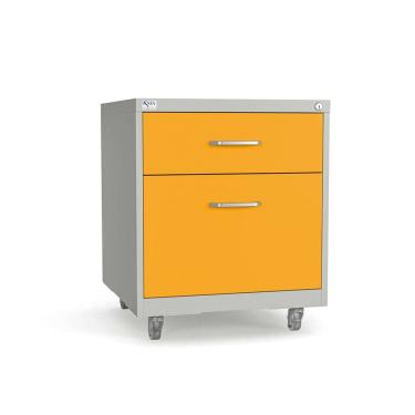 Imagem de Gaveteiro de Aço 2 Gavetas com Rodízios com Chave Amarelo/Cinza