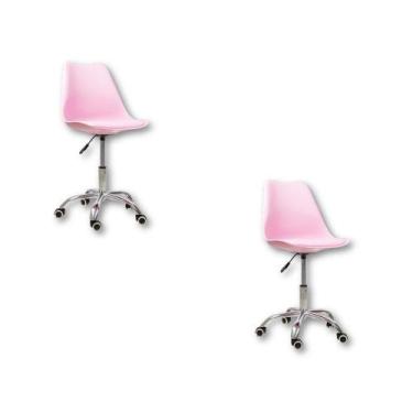 Imagem de Kit 2 Cadeiras Office Base Cromada Com Rodízio Giratória Saarinen Rosa