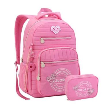 Imagem de Kit Mochila Costas Color Up Com Estojo Box Glitter Juvenil Cor:Chiclet