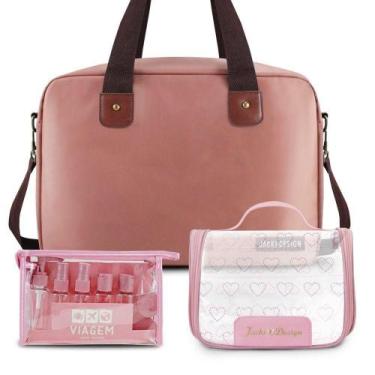 Imagem de Kit Bolsa De Viagem + Necessaire + Frascos De Viagem 10 Peças Rosa - J