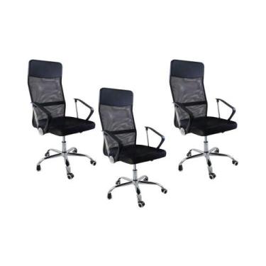 Imagem de Kit 3 Cadeiras De Escritório Nagano Oficial Preto - Oficial Webshop