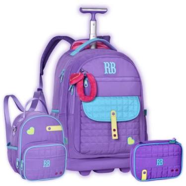 Imagem de Kit Mochila Rodas Rebecca Bonbon Matelassê Lancheira Estojo Cor:Lilás,