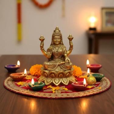Imagem de LOVENSPIRE Estátua de ídolo Lakshmi de latão, estatueta religiosa, deusa Laxmi Devi Murti, escultura para sala de Diwali Puja, casa, templo, mandir, decoração – Presente de retorno de inauguração de