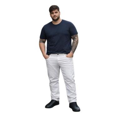 Imagem de Calça Sarja Reta Branca Plus Size Masculina Com Bolso Cor:BrancoTamanh